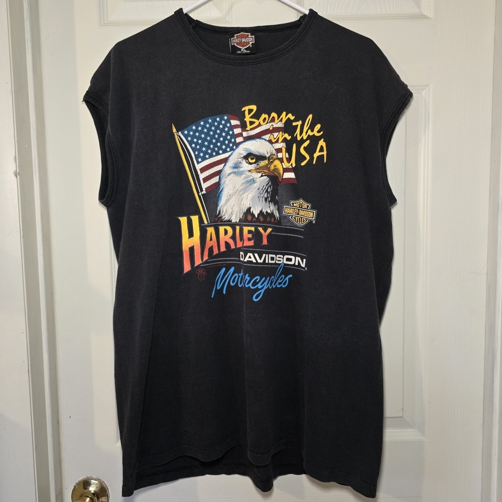VTG Harley Davidson Born In In The USA 1986 SINGLE STITCH 3D American Eagle XL